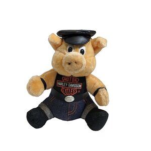 Vintage 1998 Harley Davidson Plush Pig Hog Motorcycle Biker Stuffed 10 in Doll